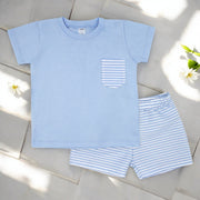 Blue T-Shirt & Striped Shorts Set front