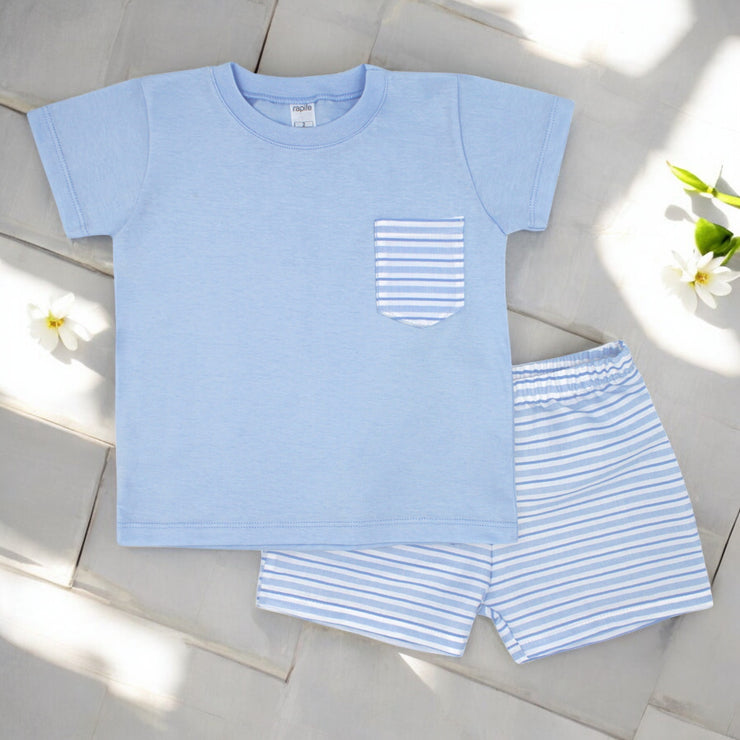 Blue T-Shirt & Striped Shorts Set front