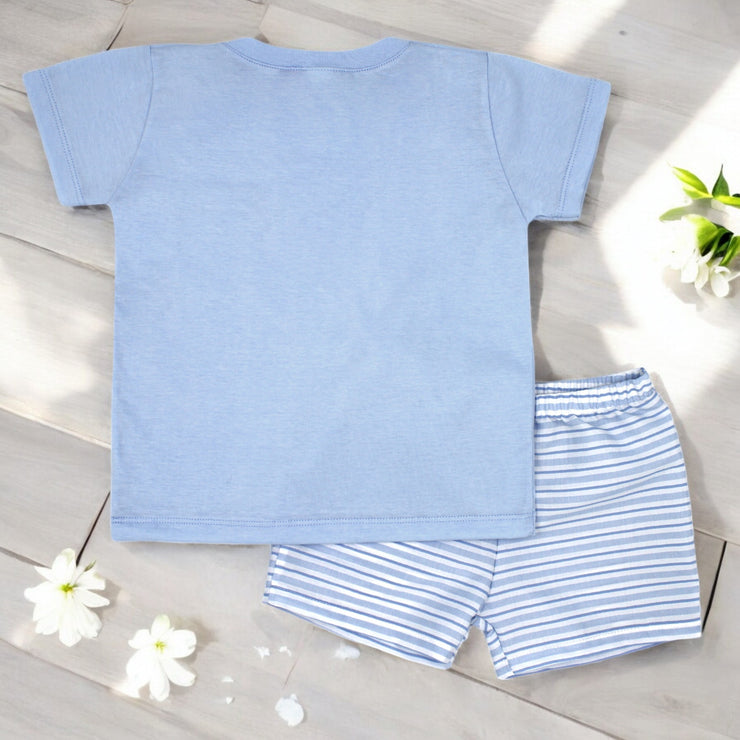 Blue T-Shirt & Striped Shorts Set rear