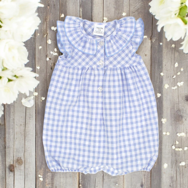 Rapife Blue & White Gingham Romper