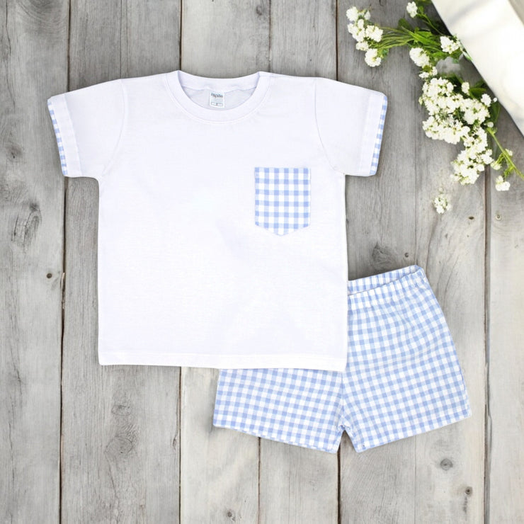 Rapife White T-Shirt & Blue Gingham Shorts Set