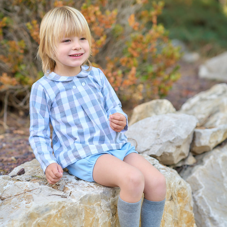 Blue & Grey Gingham Top & Jam Pants Set