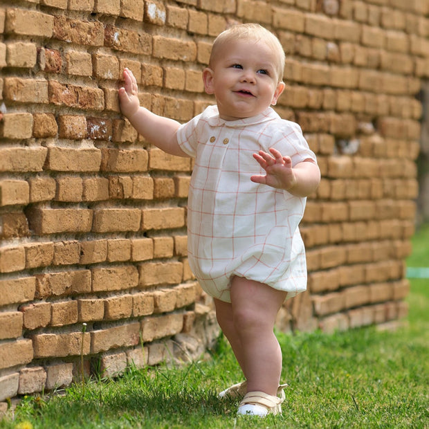 White & Peach Graph Check Romper child