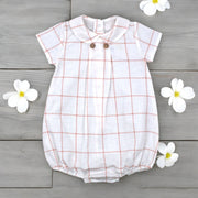 White & Peach Graph Check Romper front