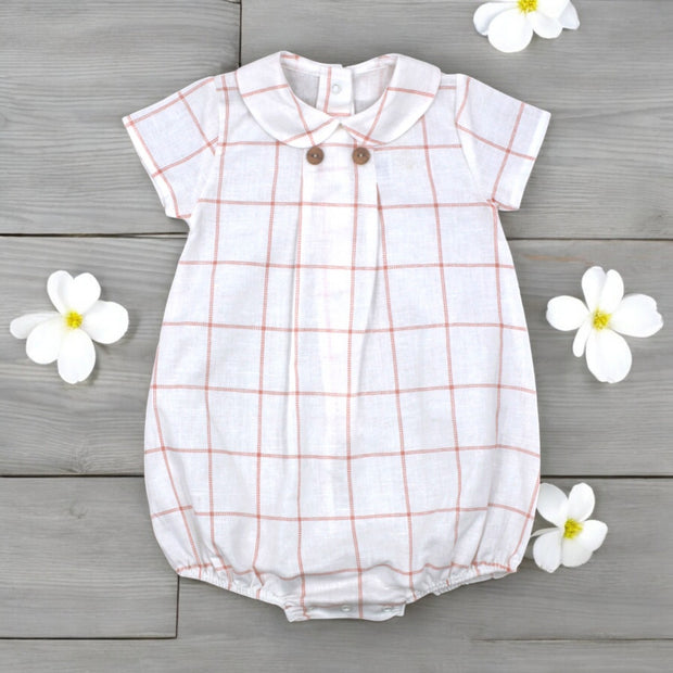 White & Peach Graph Check Romper front