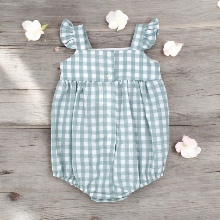 Rapife Sage Green & White Gingham Romper Rear