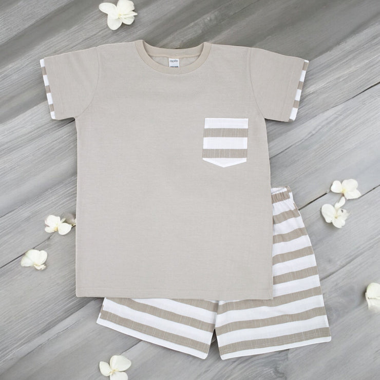 Rapife Camel & White Stripe T-Shirt & Shorts Set front