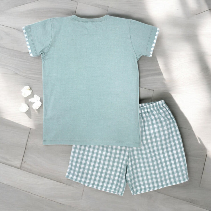 Rapife Sage Green & White Check T-Shirt & Shorts Set rear