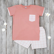 Peach T-Shirt & White & Peach Graph Check Shorts Set front