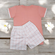 Peach T-Shirt & White & Peach Graph Check Shorts Set rear