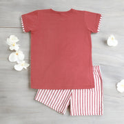 Rapife Red & White Stripe T-Shirt & Shorts Set rear