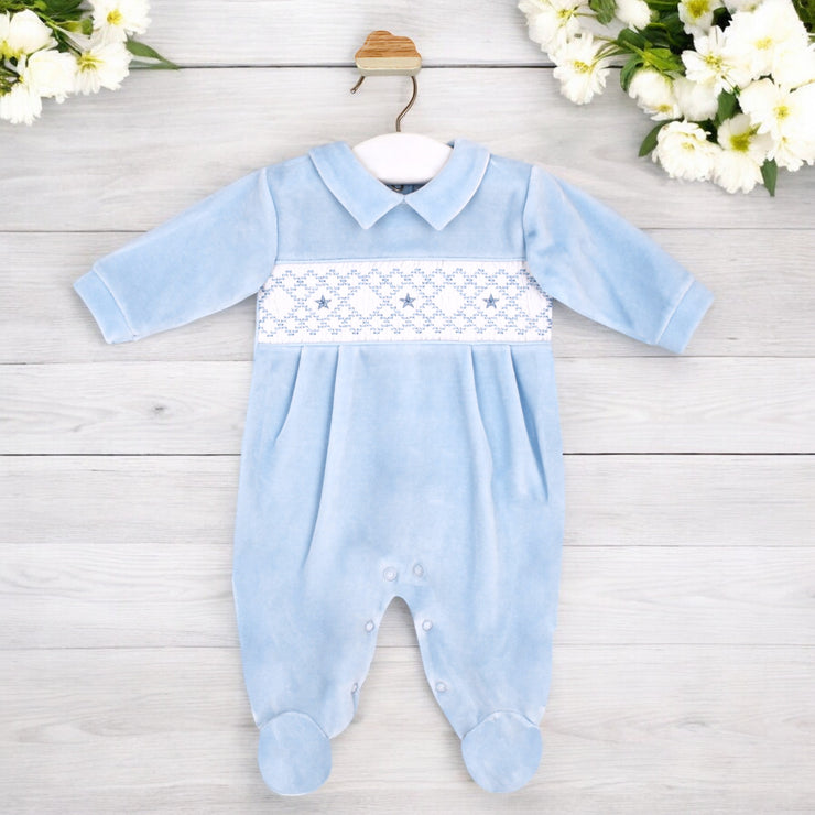 Blue Velour sleepsuit