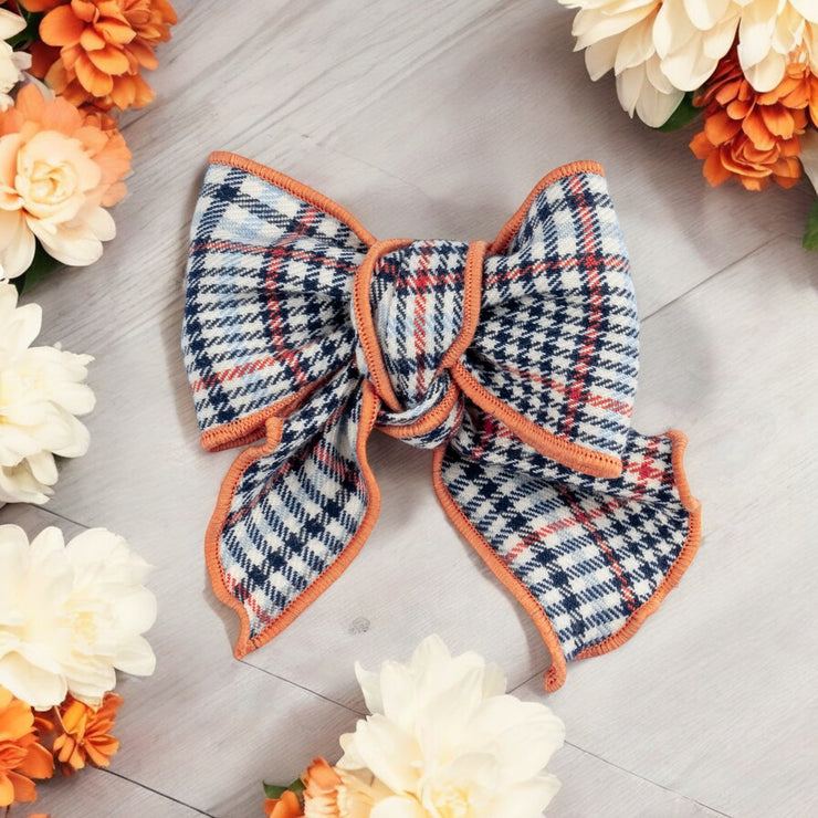 Navy and Orange Bow Hair Slide