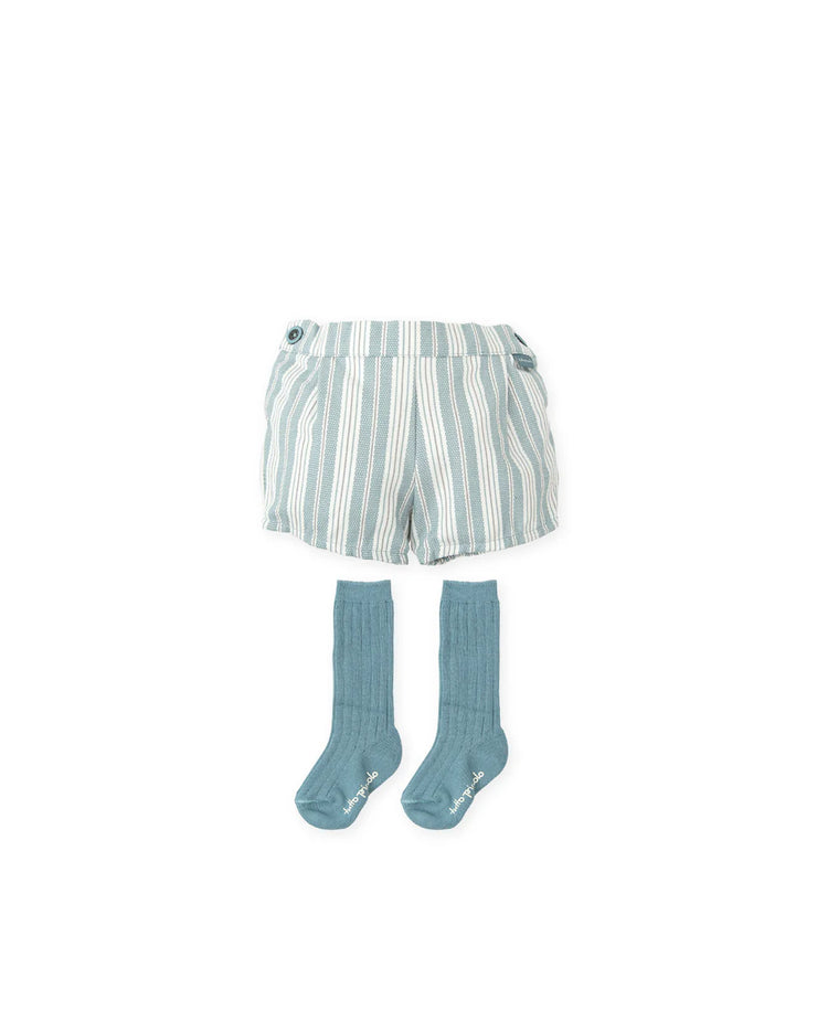 Sea Green Jumper & Striped Shorts Set