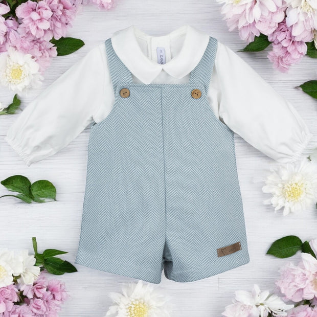 White Shirt & Duck Egg Blue Dungaree Romper