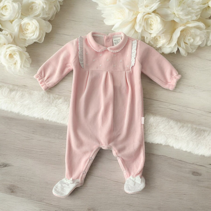 Baby Pink Velour Sleepsuit