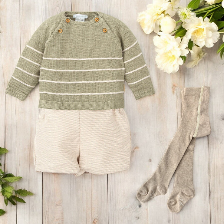 Khaki Knitted Top & Sand Short Set