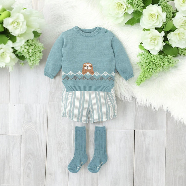 Sea Green Jumper & Striped Shorts Set