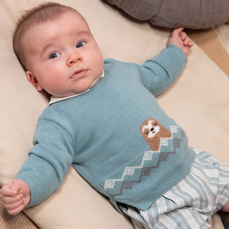 Sea Green Jumper & Striped Shorts Set