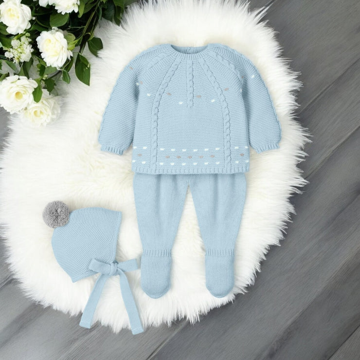 Cloud Blue & Grey Knitted Leggings Set