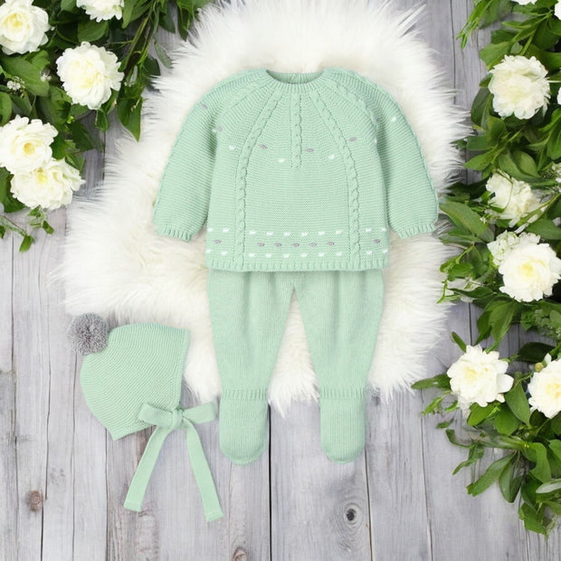 Powder Green & Grey Knitted Leggings Set