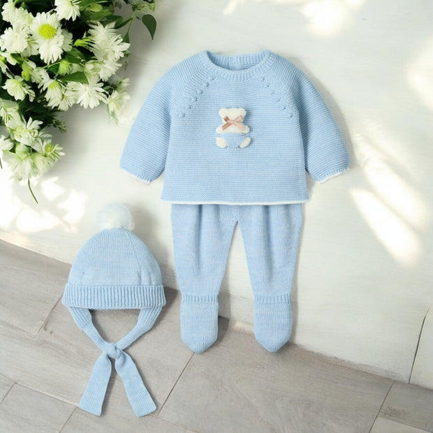 Cloud Blue Knitted Bear Three Piece Set