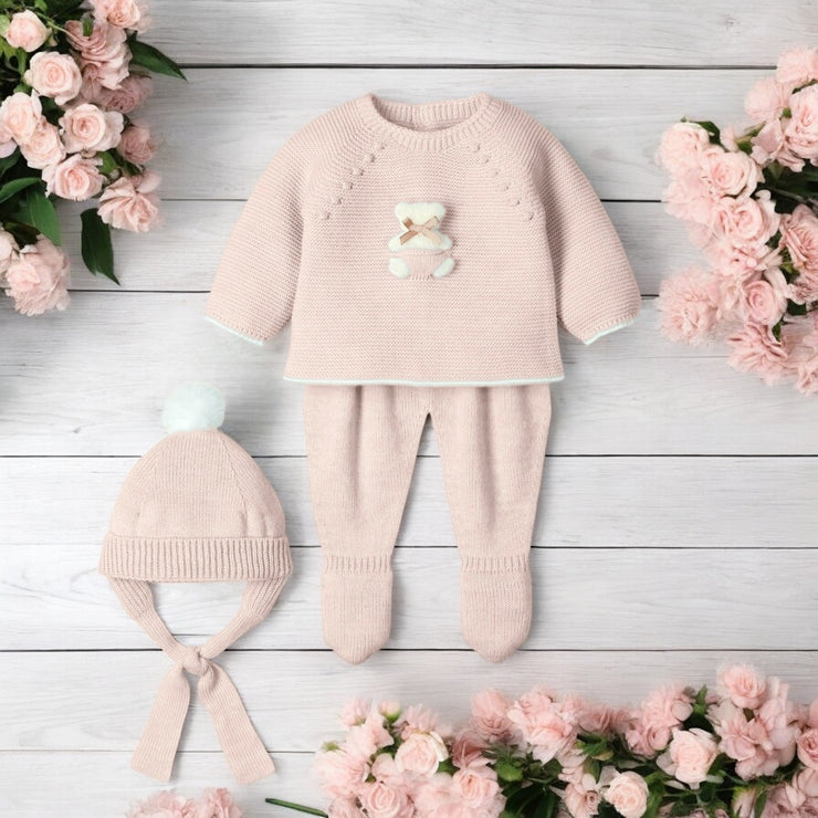 Nude Knitted Bear Three Piece Set