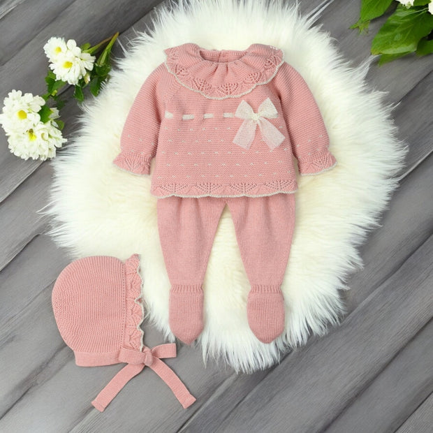 Dusky Pink Knitted Three Piece set