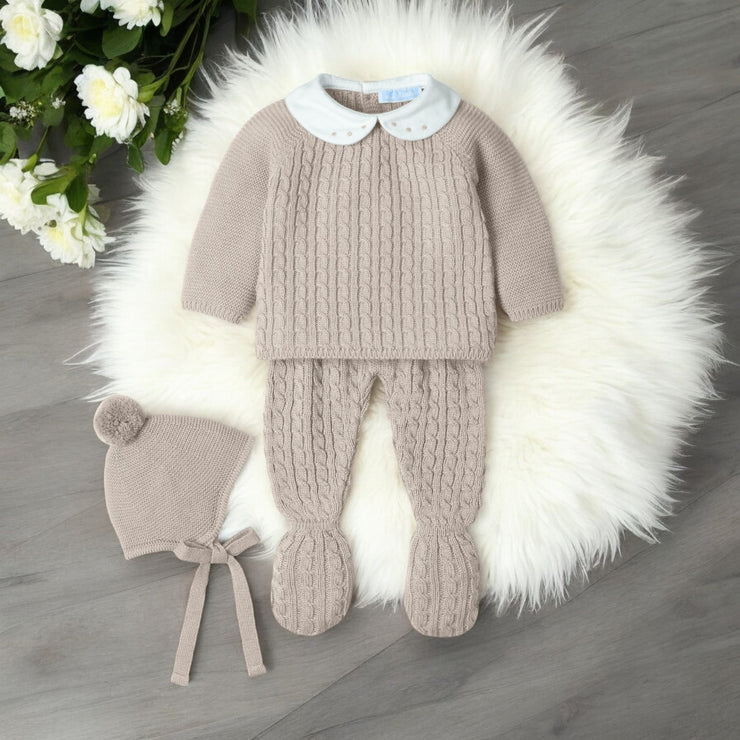 Beige Knitted Three Piece Set