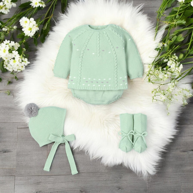 Powder Green & Grey Knitted Jam Pants Set