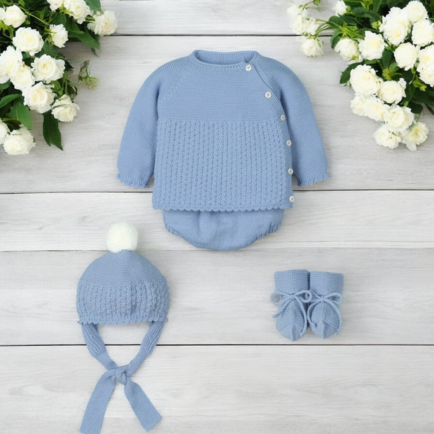 Blue Knitted Jam Pants Set