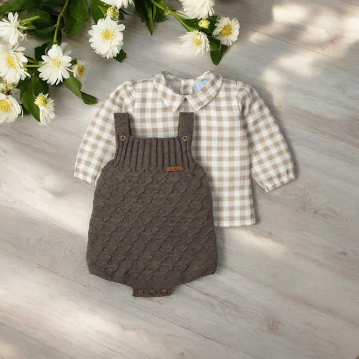 Mocha Knitted Dungaree & Shirt Set