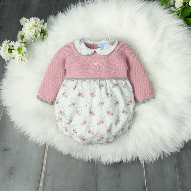 Aurora Pink Half Knit Bunny Romper