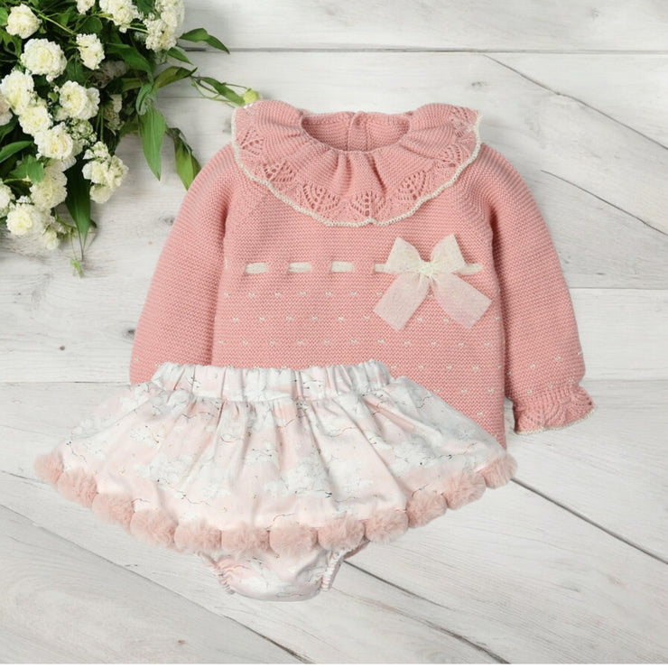 Dusky Pink Knitted Top & Bloomer Skirt set