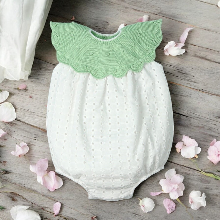 Mac Ilusion Pear Green & White Half-Knit Romper