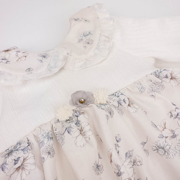 Cream & Blue Floral Dress