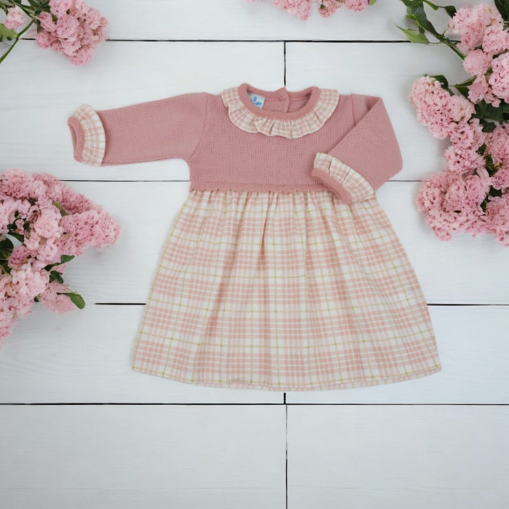 Dusky Pink Half Knitted Check Dress