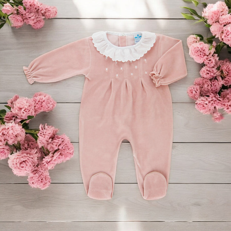 Dusky Pink Velour Sleepsuit