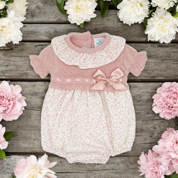 Sardon Dusky Pink Half Knit Floral Romper