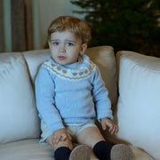 Blue Knitted Top & Stone Cord Shorts