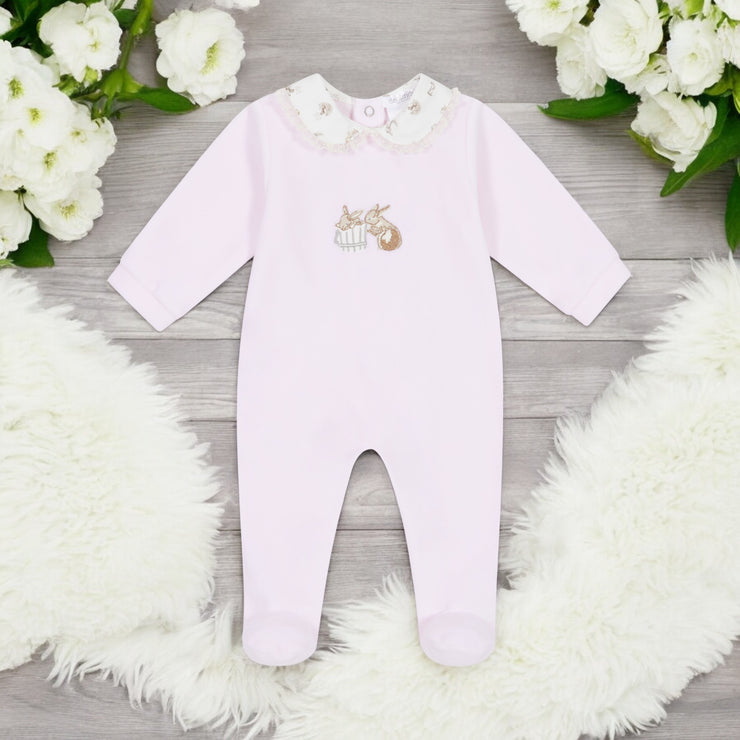 Baby Pink Velour Sleepsuit