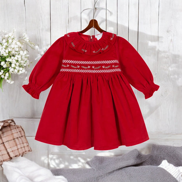 Red Velvet Smocked Christmas Dress