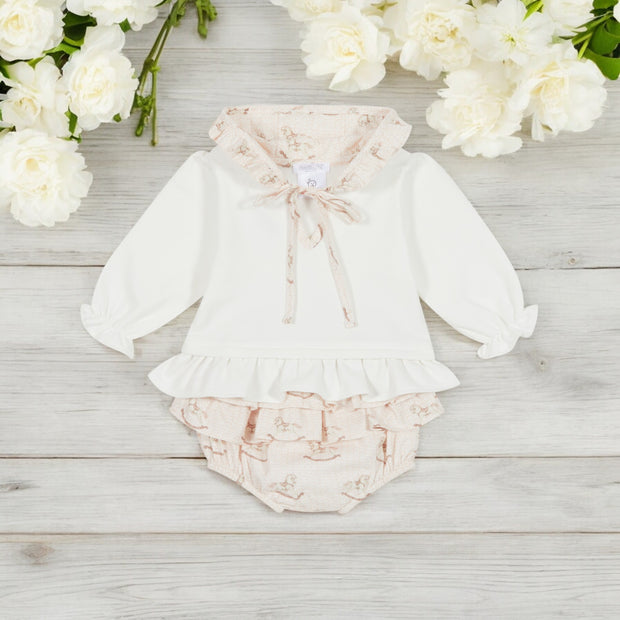 Ivory Hooded Top & Rocking Horse Bloomers