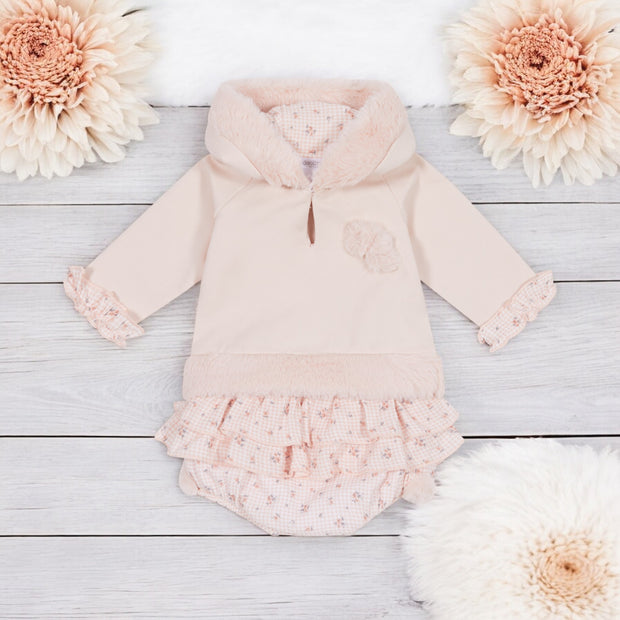 Peach Faux Fur Top & Gingham Bloomers