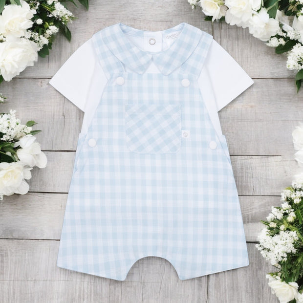 Blue & White Gingham Dungaree Set