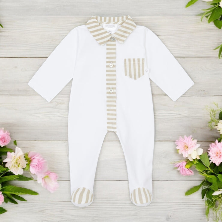 Deolinda Beige & White Candy Stripe Sleepsuit