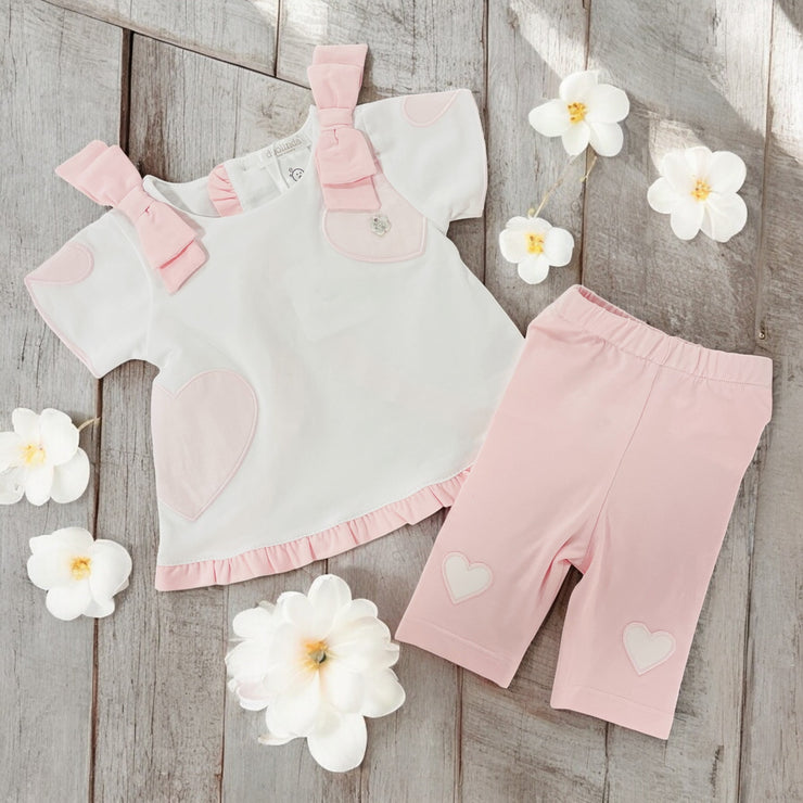 Deolinda White & Pink Heart Legging Set