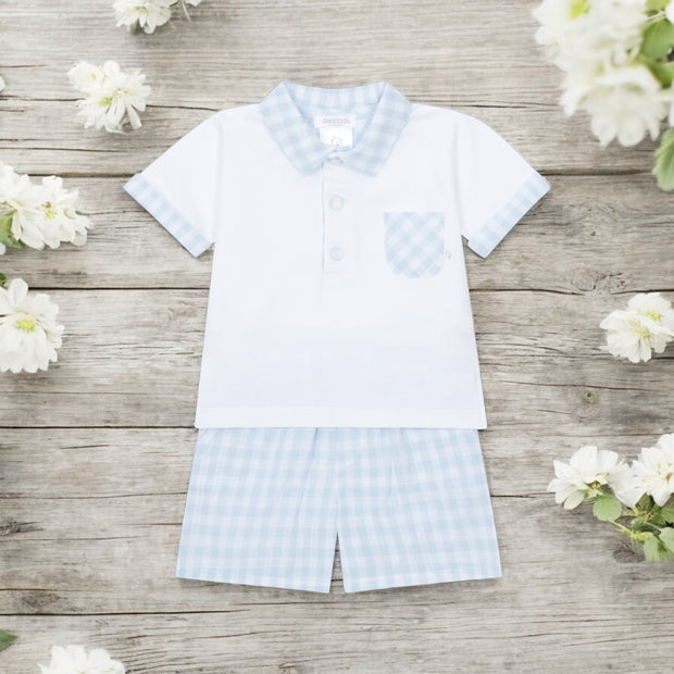 Deolinda Blue & White Gingham Polo & Shorts