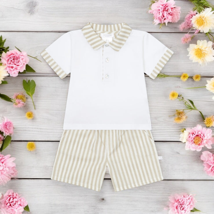 Deolinda Beige & White Candy Stripe Polo & Shorts