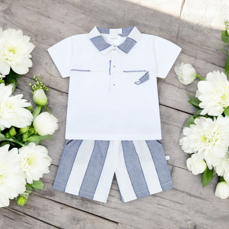 Navy & White Nautical Polo & Shorts